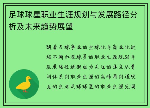 足球球星职业生涯规划与发展路径分析及未来趋势展望