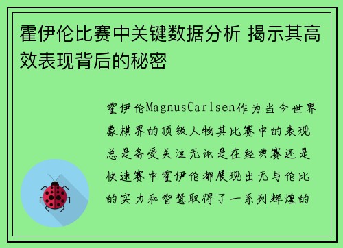 霍伊伦比赛中关键数据分析 揭示其高效表现背后的秘密