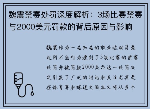 魏震禁赛处罚深度解析：3场比赛禁赛与2000美元罚款的背后原因与影响